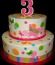 3rd Birthday cake, white Buttercream iced, 2 round tiers decorated with Butterflies, dots, striped ribbon, gumpaste number, everything on this cake is EDIBLE. (Serves 28-55 party slices)