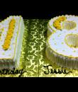 Yellow Rose 18th Birthday Cake, white buttercream iced, shaped cake elegantly decorated with yellow roses and pearls, Everything on this cake is EDIBLE. 